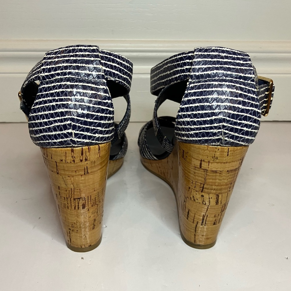 Cole Haan Grand OS Women’s 8.5 Blue White Jillian Cork Wedge Sandal Platform - Picture 6 of 10